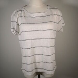 Eileen Fisher M Organic Linen Striped Short Sleeve White RN78121 Minimalist